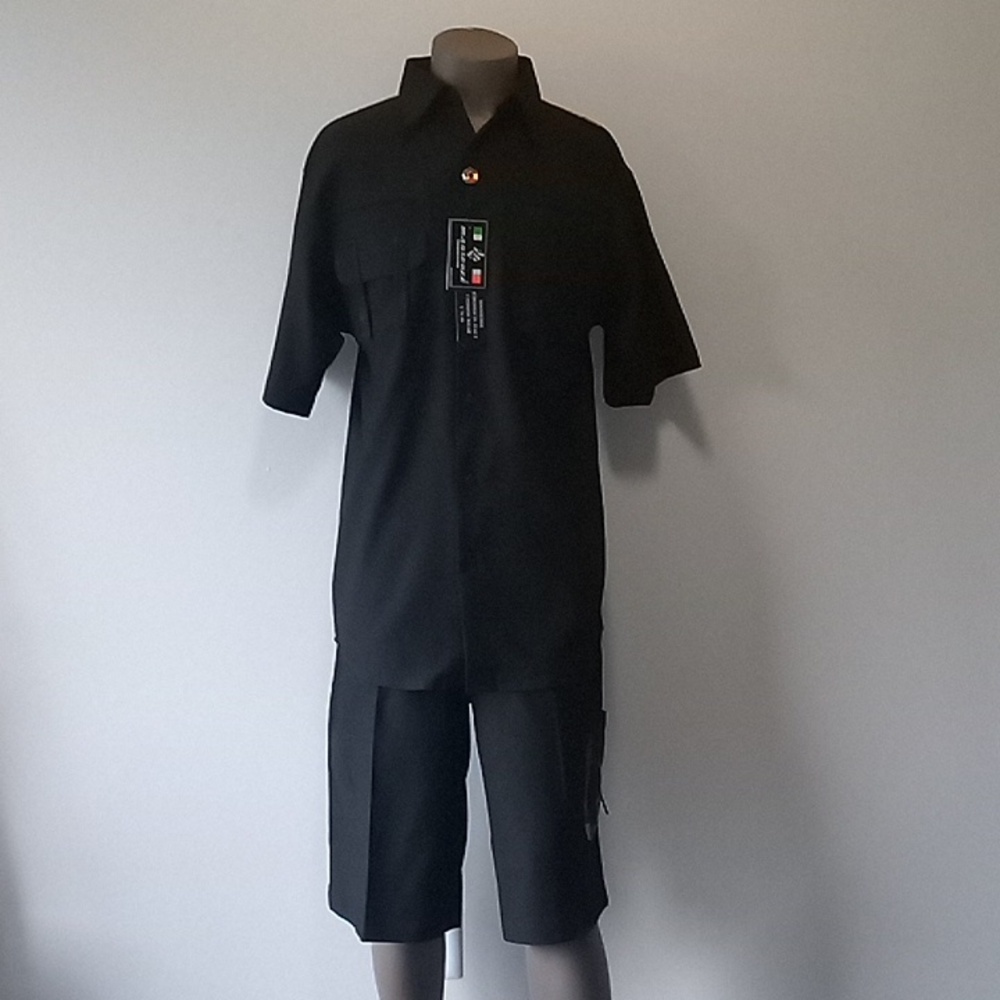 Italian Style 2pc Black & Plaid Men's short sleeve Set by Mansenee